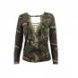 Camouflage Print Blouses Women Shirts Long Sleeve Short Sleeve Sexy Hollow Out Lace Up V Neck Casual