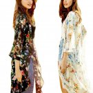 Women\'s Fashion Vintage Floral Print Boho Long Cardigan Coat Kimono Long Blouse Chiffon Tops