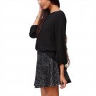 New Hot Womens Blouse Spring Summer Crew Neck 3/4 Sleeve Loose Back Bow Flouncing Chiffon Blouse 5 C