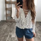 2018 new Fashion Women Loose v-neck lace up blouses Top Long Sleeve ruffles dot Blouse Ladies Casual