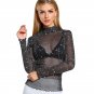 Sheer Mesh Transparent Summer Tops For Women Long Sleeve Shiny Black Blouse Femme 2017 Slim Fit Ladi