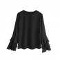 Women Blouse Shirts Autumn Elegant Ladies O-Neck Flounce Long Sleeve Solid Casual Loose Blouse
