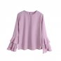 Women Blouse Shirts Autumn Elegant Ladies O-Neck Flounce Long Sleeve Solid Casual Loose Blouse