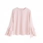 Women Blouse Shirts Autumn Elegant Ladies O-Neck Flounce Long Sleeve Solid Casual Loose Blouse