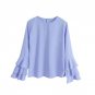 Women Blouse Shirts Autumn Elegant Ladies O-Neck Flounce Long Sleeve Solid Casual Loose Blouse