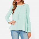 Women Lady New Chiffon Ruffle Long Sleeve Blouse Round Neck Solid Loose Casual Tops Shirt Solid Soft