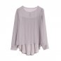 Women Lady New Chiffon Ruffle Long Sleeve Blouse Round Neck Solid Loose Casual Tops Shirt Solid Soft