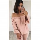 Hot fashion women blouses clothings autumn long sleeve off shoulder slash neck solid sexy solid loos