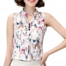 Summer Women Casual Sleeveless V-Neck Fashion Women Blouse Shirt Chiffon Print Blouses Ladies Blusas