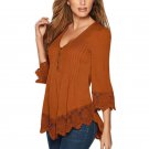 Autumn Sexy Women Loose Blouse Lace Shirts  Fashion Nine Quarter Sleeve Casual Lady Tank Tops Cosy C