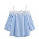 Slash  Neck off shoulder lace blouse shirt Sexy summer 2017 Three Quarter sleeve women tops Soft blo