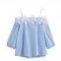 Slash  Neck off shoulder lace blouse shirt Sexy summer 2017 Three Quarter sleeve women tops Soft blo