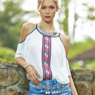 2017 Women White Chiffon Blouses Ladies Printed Off Shoulder Bohemian Shirts Tops Camisas Female