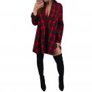 Women Plaid Button Long Sleeve T-Shirt Turn-down Collar Pullover Blouse Tops