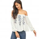 Fashion Women Off Shoulder Floral Print Long Sleeve Blouse Casual Tops Chiffon White Shirt blusas 20