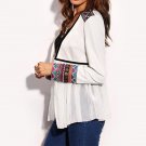 Women White Tops 2017 Casual Long Sleeve Chiffon Blouses Fashion Ladies Geometric Pacthwork O Neck L