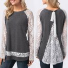 Womens Spring O Neck Behind The Lace Split Long Sleeve Blouse Tops T Shirt