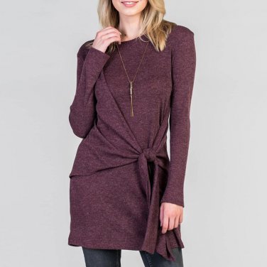Women Long Sleeve Solid Bandage T-Shirt O Neck Loose Blouse Casual Tops