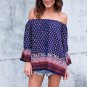 2017 Summer Women Off Shoulder Sexy Blouses Boho Print Long Sleeve Floral Print Shirts Slash Neck Ca