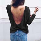Sexy Backless Blouses Shirts Spring Autumn Women O Neck Long Sleeve Casual Solid Tops Fashion Elegan