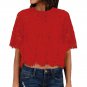 Sexy 2018 New Women Short Sleeve Lace Blouses Shirts Casual Solid Loose O Neck Hollow Out Summer Top