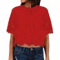 Sexy 2018 New Women Short Sleeve Lace Blouses Shirts Casual Solid Loose O Neck Hollow Out Summer Top