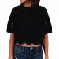 Sexy 2018 New Women Short Sleeve Lace Blouses Shirts Casual Solid Loose O Neck Hollow Out Summer Top