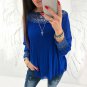 Hot Summer Women Solid Long Sleeve Loose Blouse Casual Elegant Off Shoulder Lace Crochet Splice Work