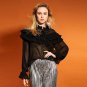 women Blouse ruffled collar pleated falbala shirt lantern sleeve patchwork top 2017 summer fashion s
