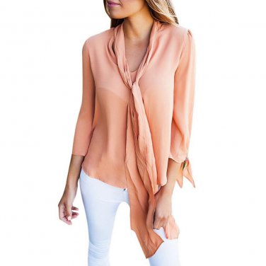 2017 Elegant Solid Shirt Women Blouse Casual Long Sleeve V Neck Fashion Chiffon Office Lady Work Wea