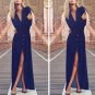 Sexy Women V Neck Long Sleeve Split Button Long Cardigan Blouse Shirt Beach Maxi Dress Deep Blue