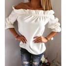 Women Blouse Puff Sleeve Slash Neck Soild Shirt Fashion Ladies Tops Strapless Off Shoulder Ruffles F