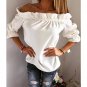 Women Blouse Puff Sleeve Slash Neck Soild Shirt Fashion Ladies Tops Strapless Off Shoulder Ruffles F