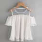 Summer Blouse Women Short Sleeve Off Shoulder Lace Striped Casual O-Neck Tops White Shirt blusas fem