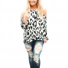 Leopard Blouse 2017 Autumn New Fashion Off Shoulder Women O-Neck Long Seelve White  Shirt Tops Blusa