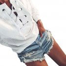New Womens Blouse Loose Casual Long Sleeve Hoodie Sweatshirt Pullover Tops Shirt White Womens Blouse
