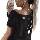 Women\'s Summer Cut Out Loose Shirts Criss Cross Back Top Tee Blouse