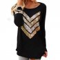 Elegant Women Sequin Arrow Tops Shirt Blusas Casual Long Sleeve O Neck Spring Autumn Plus Size Loose