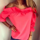Fashion Women Blouse  puff sleeve slash neck soild shirt Strapless Off Shoulder Ruffles Feminine Blo