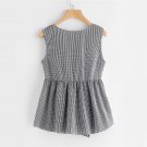 Plaid Cute Bow Front Blouse Deep V Neck Shell Tops 2017 Women Ruffle Sleeveless Summer Tops Ladies P