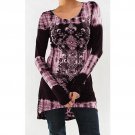 Womens Ladies Loose Long Sleeve Cotton Casual Blouse Shirt Tops New Fashion Print Blouse Black Blue 