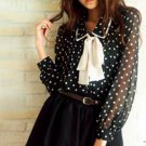 Sweet Bow Chiffon Shirt with A Long Sleeve Shirt 2018 Women Tie Polka Dot Stripe Shirt 5 Colors Blou