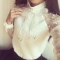 New spring elegant organza bow of Pearl White blouse casual chiffon shirt women blouses tops blusas 
