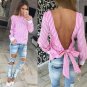 Kimono Striped S-XL Bow Women Blouses Summer Long Sleeve Blusas Vintage Backless Women Tops OL Women