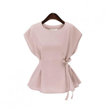Plus Size Summer Tops Vintage Sleeveless Women Blouses 2017 Solid Peplum Top Elegant Side Lace Up Sh