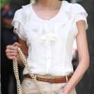 5XL Plus Size New Summer Women Fashion Short Sleeve Ruffles Chiffon Solid White Tops Blusas Casual S