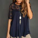 2017 New Women Shirt Chiffon Lace Hollow Out Back Lacing Cross Bandage Half Sleeve Female Tops Verti