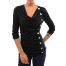 Women\'s Casual Long Sleeve Blouse Button Down Tee Shirts O Neck Pullover