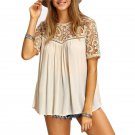 2017 White Women Lace Hollow Out Shirts Cut Out Crochet Short Sleeve O-Neck Patchwork Loose Blouse