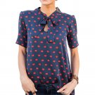 New Red Lip Printed Chiffon Shirts Women Blouses Office Shirts Plus Size Ladies Casual Bowknot Shirt